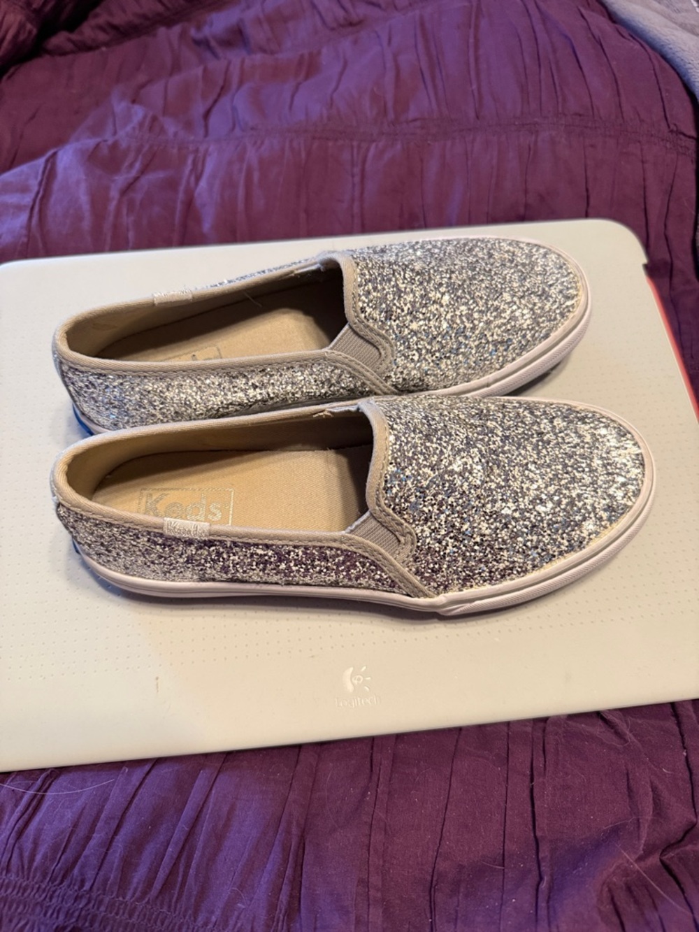 Keds Silver Glitter Slip-On Sneakers